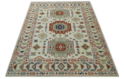 Traditional Mamluk design Ivory, Rust and Olive Hand knotted Multi Size wool rug.