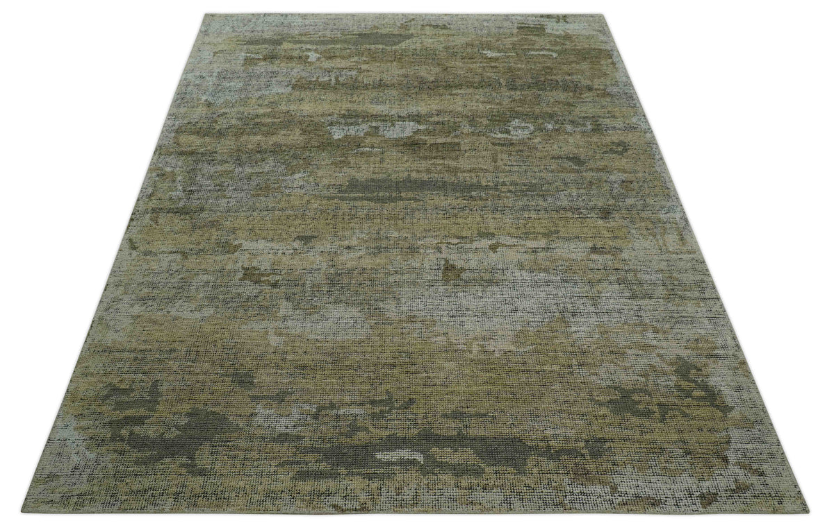 Brown And Silver Abstract Design Hand Knotted Custom Made wool rug.