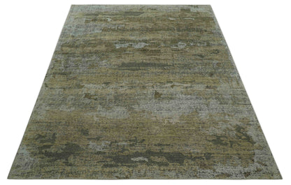 Brown And Silver Abstract Design Hand Knotted Custom Made wool rug.