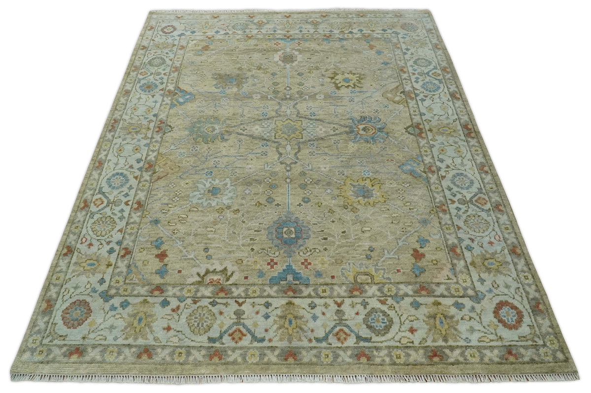 Hand Knotted Beige, Ivory and Gray Traditional Oushak Custom Made Wool Rug.