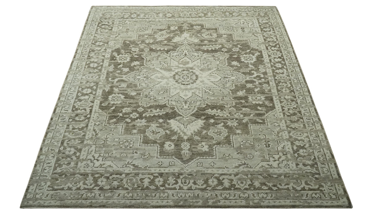 Traditional Turkish Design Beige And Brown Hand Knotted Custom Made wool rug.