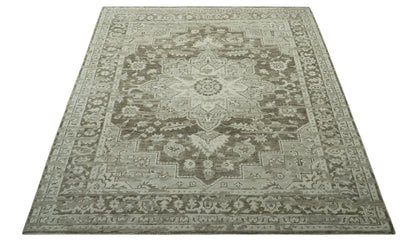 Traditional Turkish Design Beige And Brown Hand Knotted Custom Made wool rug.