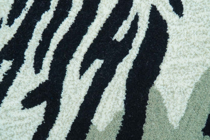 Hand Tufted Black And White Animal Tiger 2x6  Wool Area Rug.