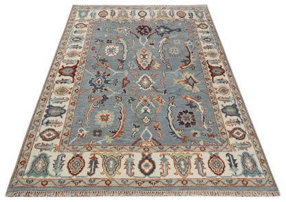 Hand Knotted Gray and Ivory Traditional Oriental Oushak Custom Made Wool Area Rug.