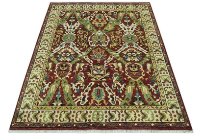 Traditional Large Design Maroon and Green Hand Knotted Custom Made wool area rug.