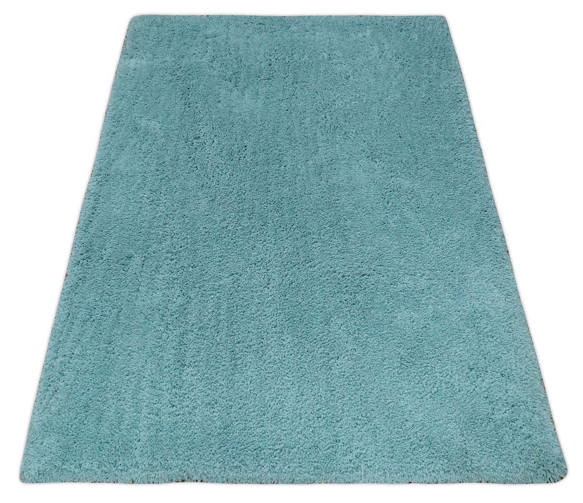Solid Plush and Soft 3x5, 4x6 and 5x7 Hand Woven Shag Teal Area Rug.