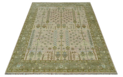Tree of life Beige, Purple and Olive Hand Knotted Traditional Floral Custom Made wool rug.