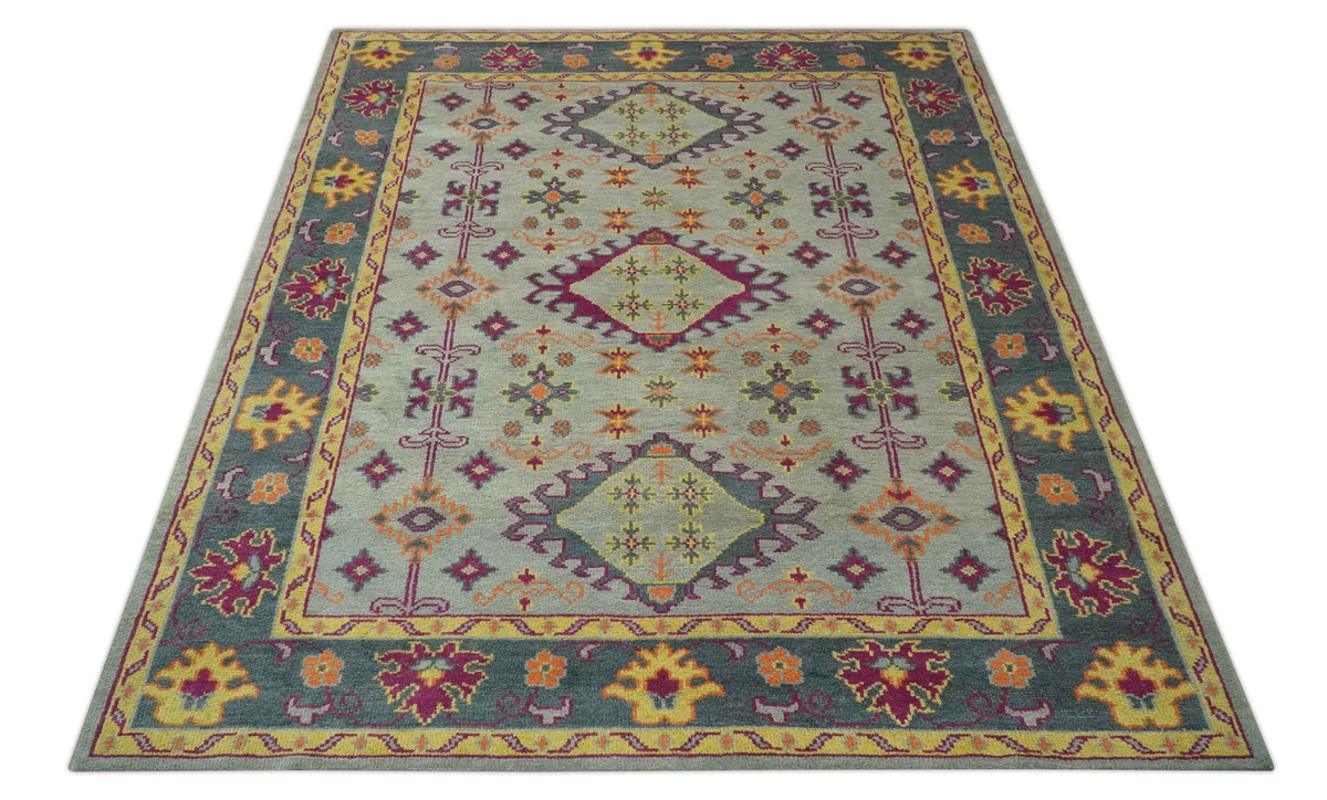 Custom Made Silver, Charcoal and Purple Traditional Oriental Hand Knotted wool Rug.