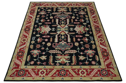 Custom Made Black, Rust, and Olive Traditional Oriental Hand Knotted Wool Area Rug.