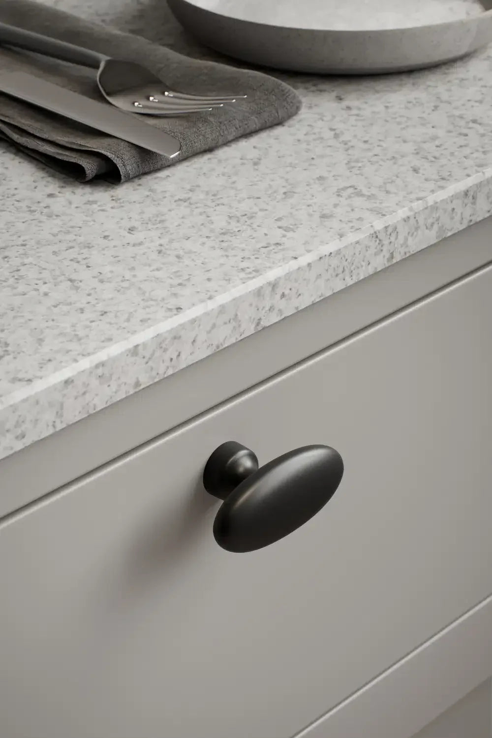 Matte Black "Baron" Cup Pull and Knobs.