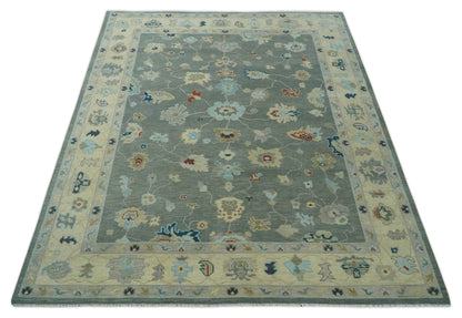 Hand knotted Gray and Beige Traditional Oushak Wool Area Rug.