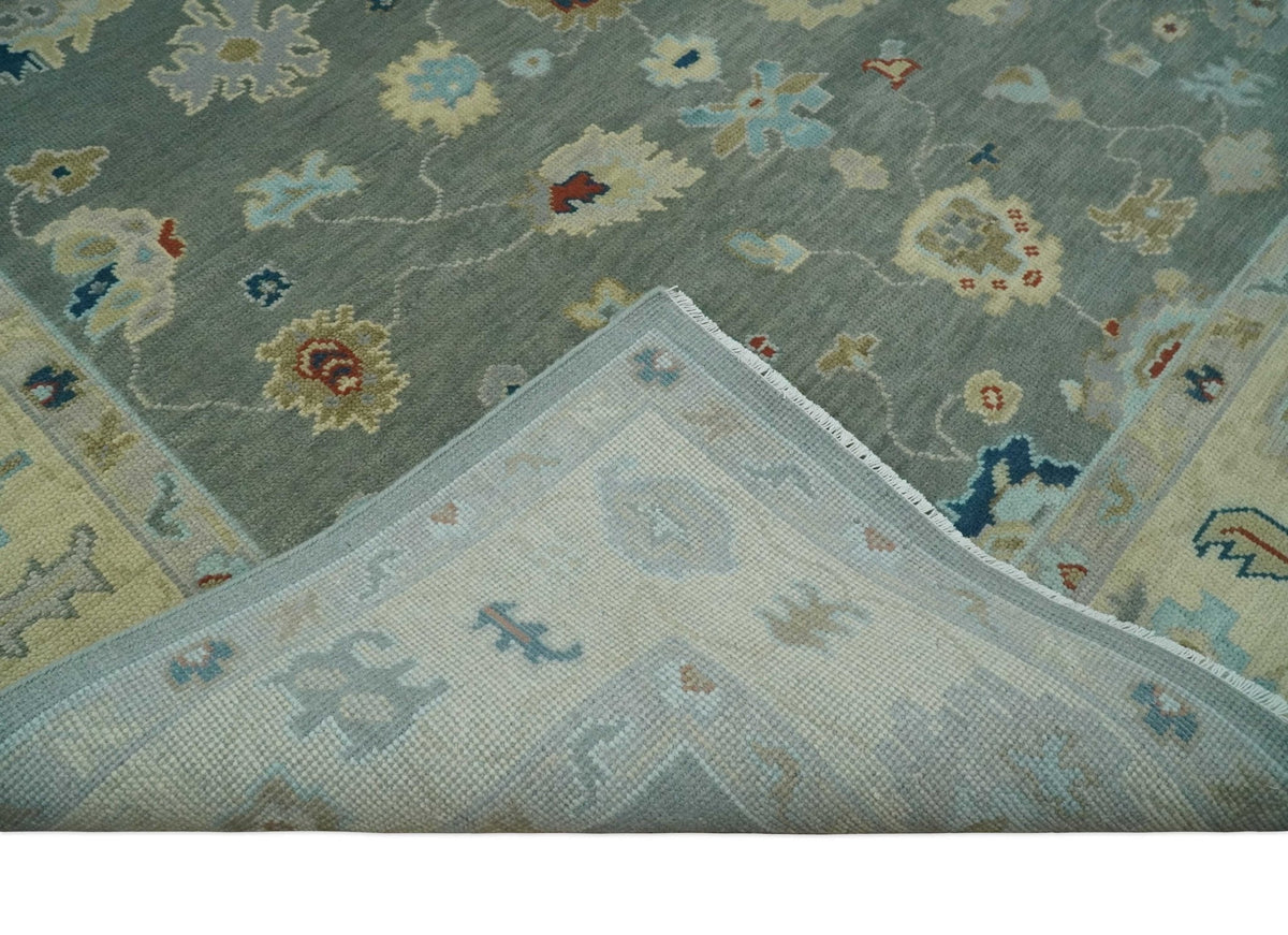 Hand knotted Gray and Beige Traditional Oushak Wool Area Rug.