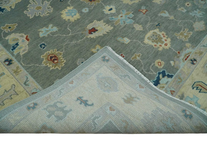 Hand knotted Gray and Beige Traditional Oushak Wool Area Rug.