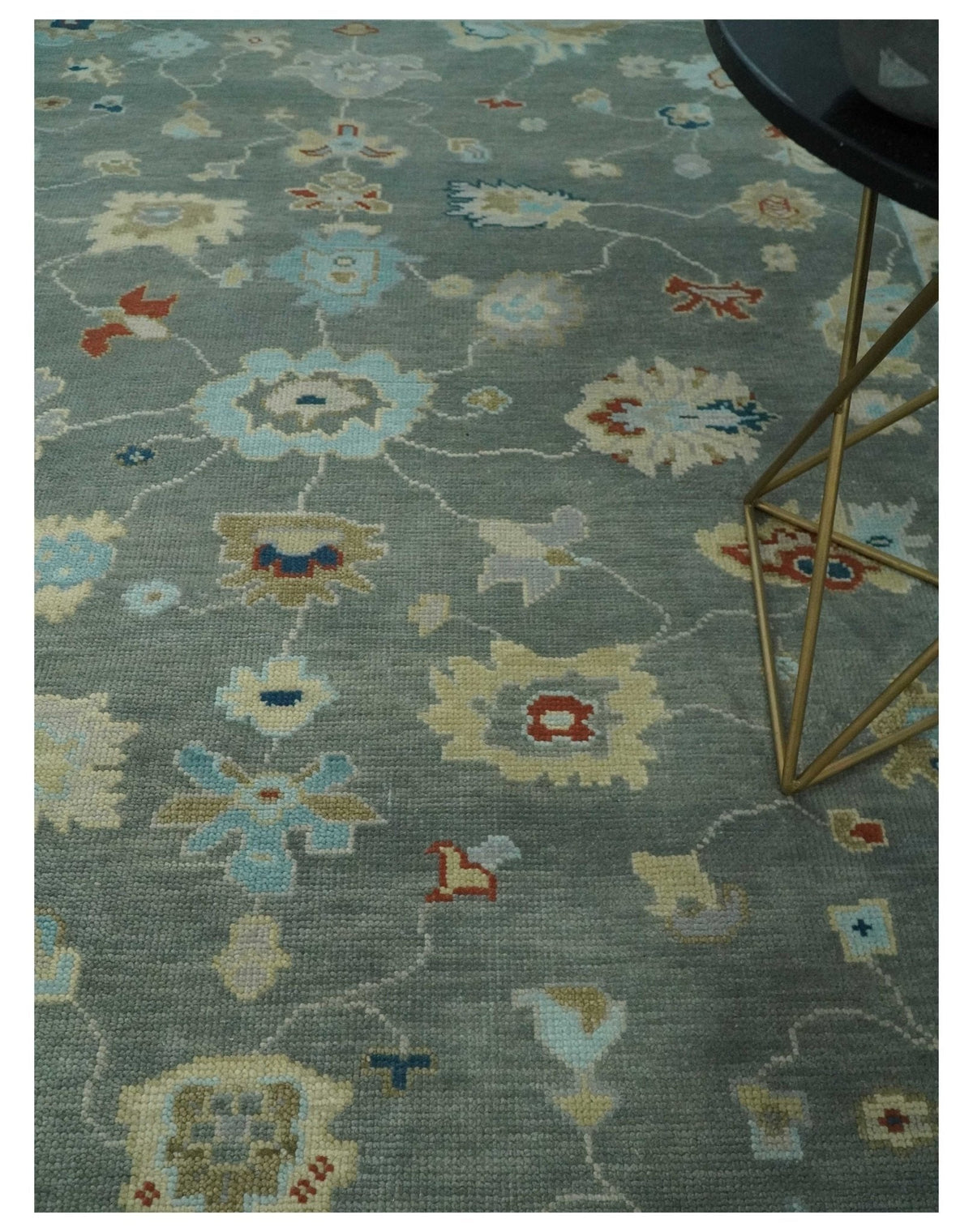 Hand knotted Gray and Beige Traditional Oushak Wool Area Rug.