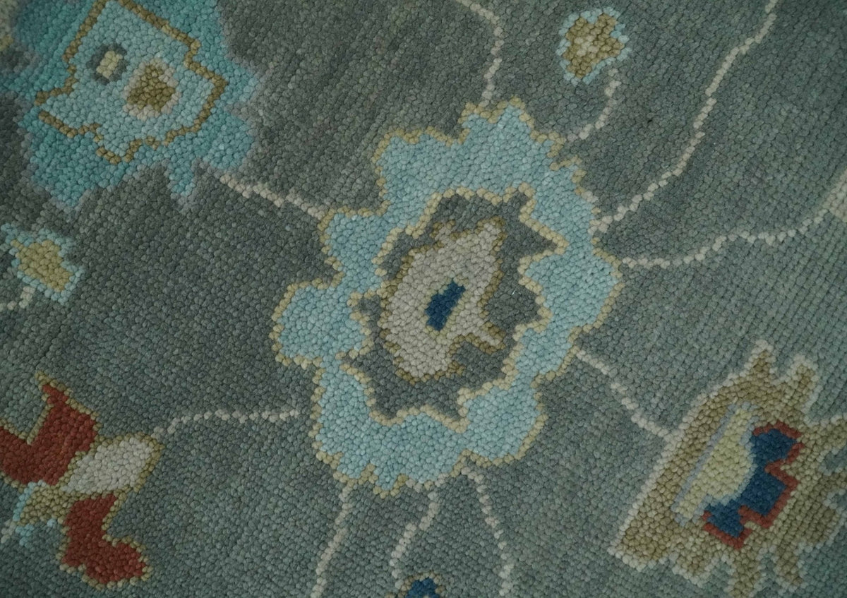Hand knotted Gray and Beige Traditional Oushak Wool Area Rug.