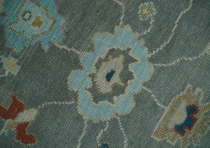 Hand knotted Gray and Beige Traditional Oushak Wool Area Rug.
