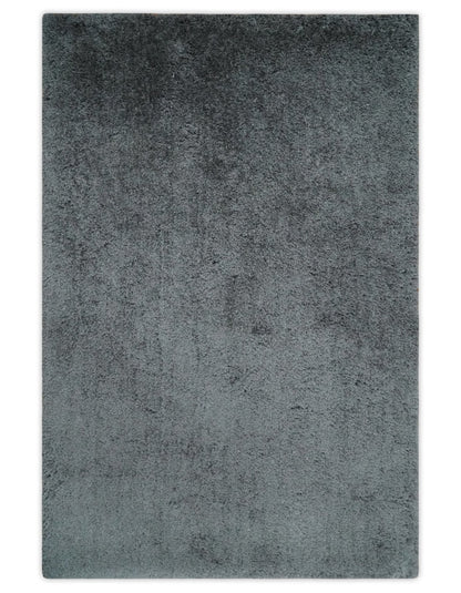 Ready To Ship Hand Woven High Pile Shag Charcoal Soft Viscose Rug.