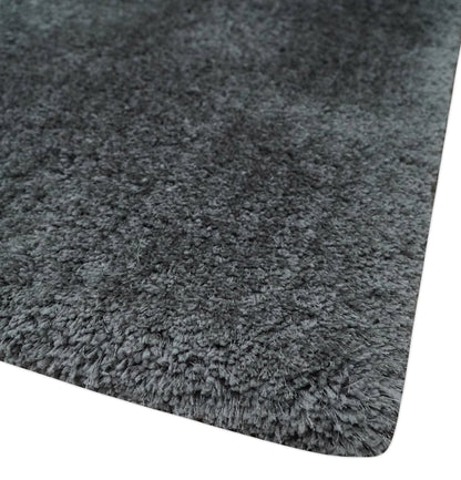 Ready To Ship Hand Woven High Pile Shag Charcoal Soft Viscose Rug.