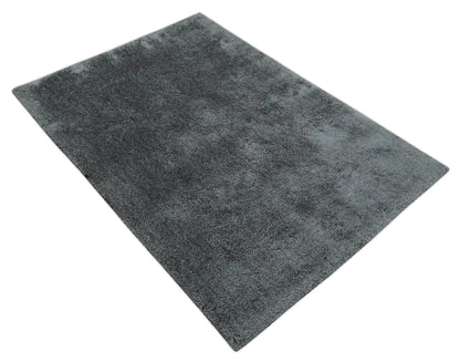 Ready To Ship Hand Woven High Pile Shag Charcoal Soft Viscose Rug.