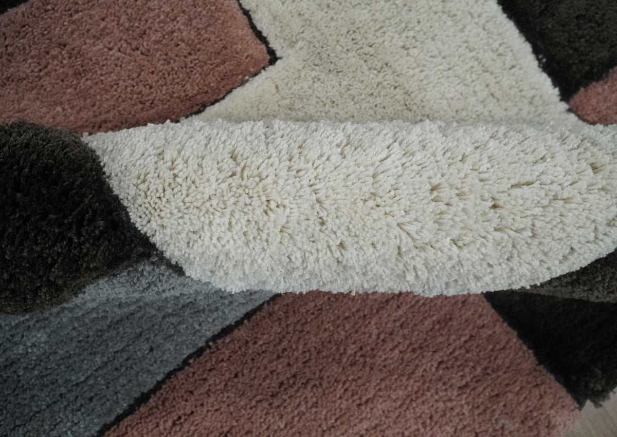 3x5, 4x6 and 5x7 Hand Woven Shag Ivory. Charcoal and Peach Art Silk Soft Viscose Area Rug.