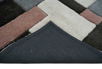 3x5, 4x6 and 5x7 Hand Woven Shag Ivory. Charcoal and Peach Art Silk Soft Viscose Area Rug.