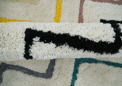 3x5, 4x6 and 5x7 Hand Woven Shag Ivory with multicolor Stripes Art Silk Soft Viscose  Area Rug.
