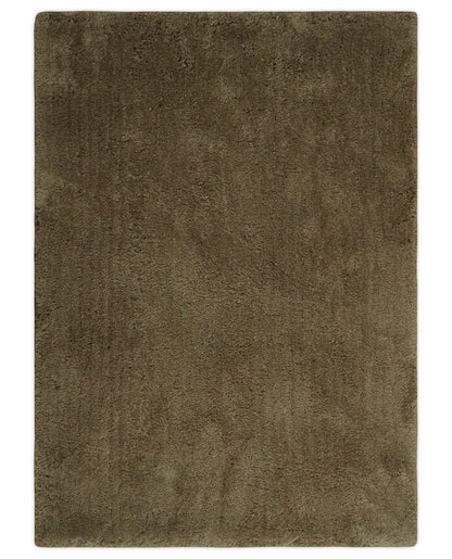 3x5, 4X6 and 5x7 Hand Woven Shag Olive Art Silk Soft Viscose Area Rug.