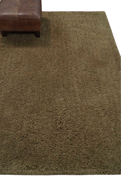 3x5, 4X6 and 5x7 Hand Woven Shag Olive Art Silk Soft Viscose Area Rug.