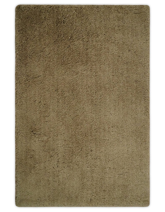 3x5, 4X6 and 5x7 Hand Woven Shag Olive Art Silk Soft Viscose Area Rug.