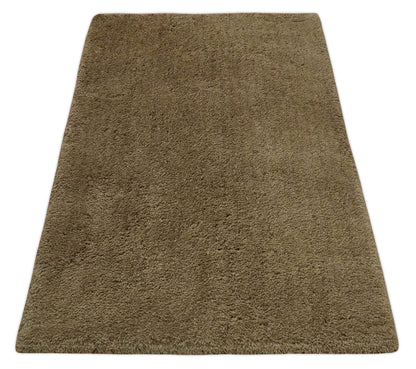 3x5, 4X6 and 5x7 Hand Woven Shag Olive Art Silk Soft Viscose Area Rug.