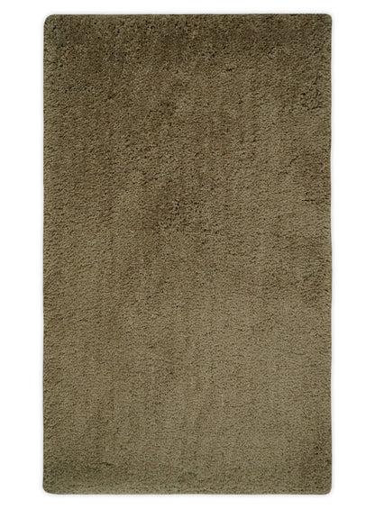 3x5, 4X6 and 5x7 Hand Woven Shag Olive Art Silk Soft Viscose Area Rug.