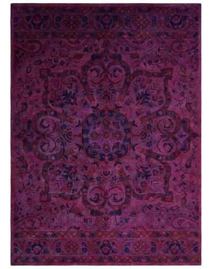 Overdyed Pink Traditional Floral Design Hand Tufted  Wool Area Rug.