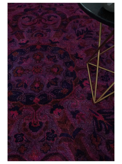 Overdyed Pink Traditional Floral Design Hand Tufted  Wool Area Rug.