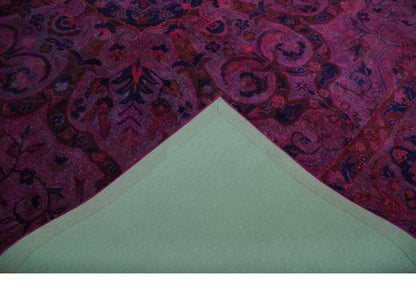 Overdyed Pink Traditional Floral Design Hand Tufted  Wool Area Rug.