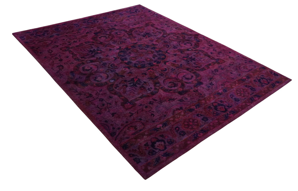 Overdyed Pink Traditional Floral Design Hand Tufted  Wool Area Rug.