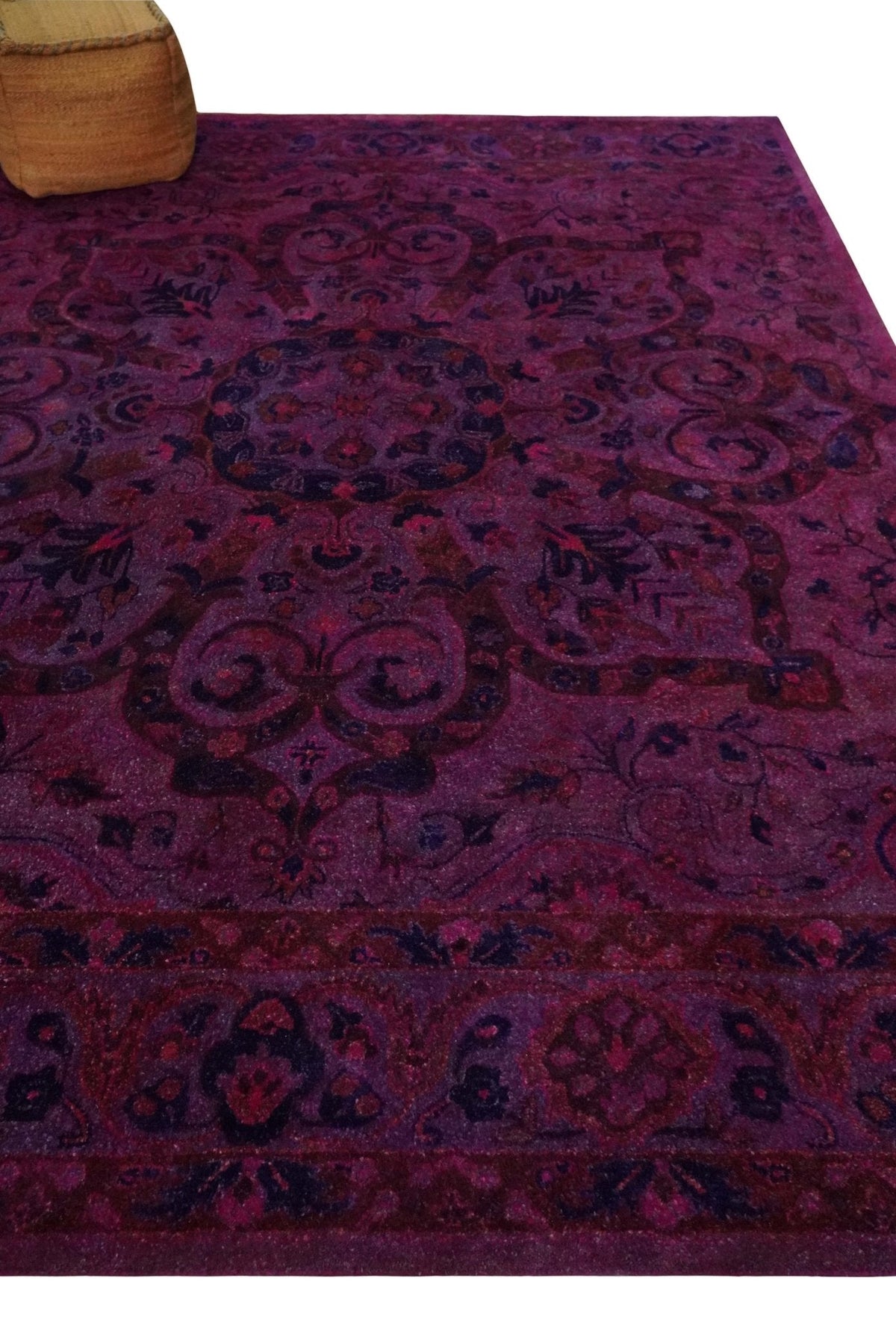 Overdyed Pink Traditional Floral Design Hand Tufted  Wool Area Rug.