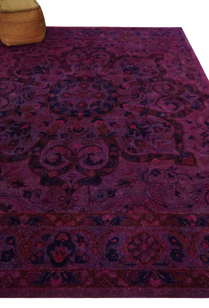 Overdyed Pink Traditional Floral Design Hand Tufted  Wool Area Rug.