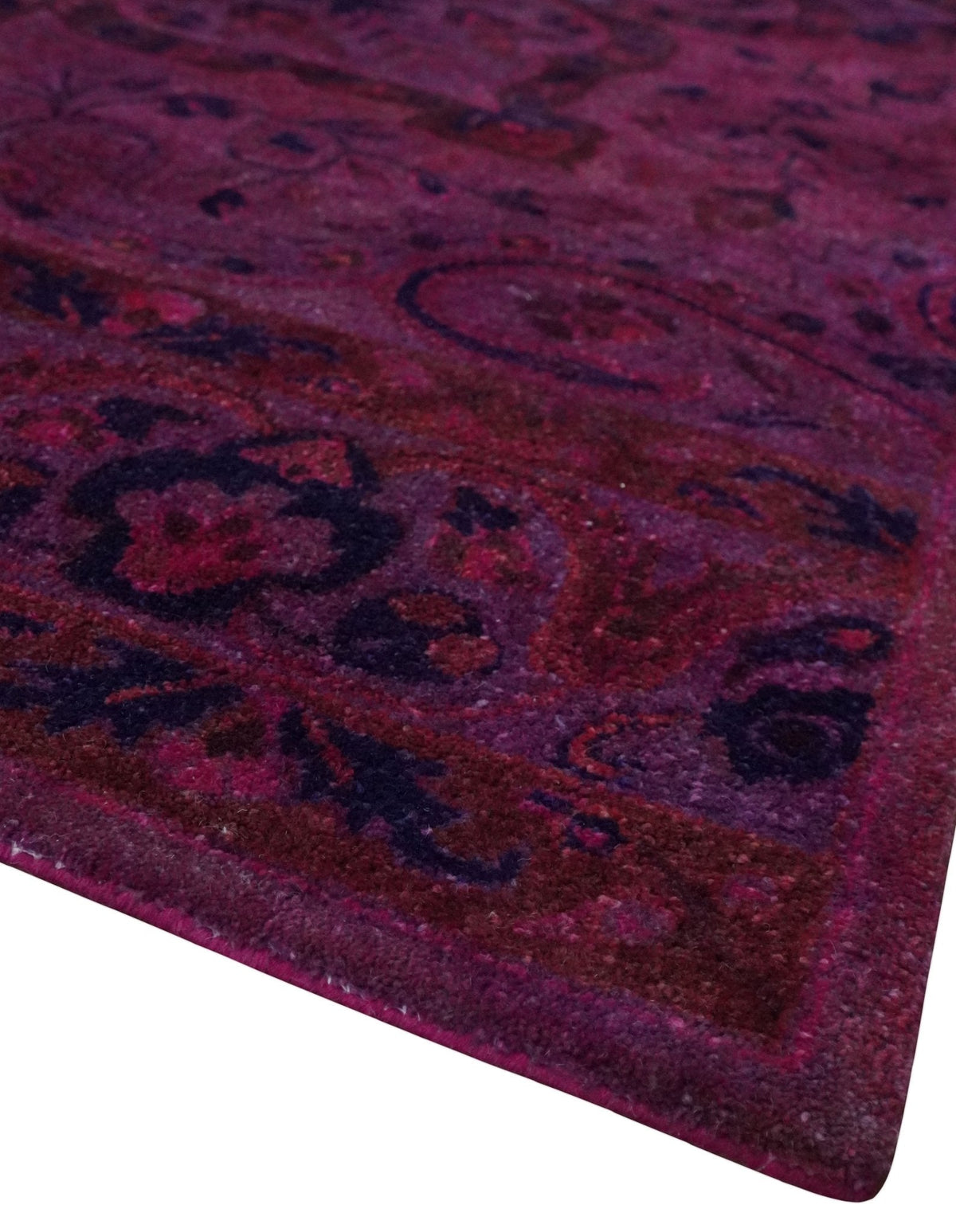 Overdyed Pink Traditional Floral Design Hand Tufted  Wool Area Rug.