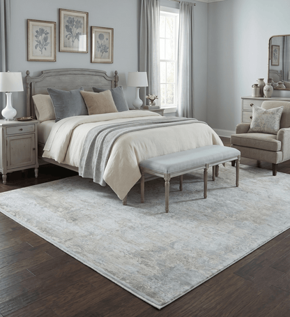 3x5 Beige, Brown and Silver Antique Finish Silk Area Rug.