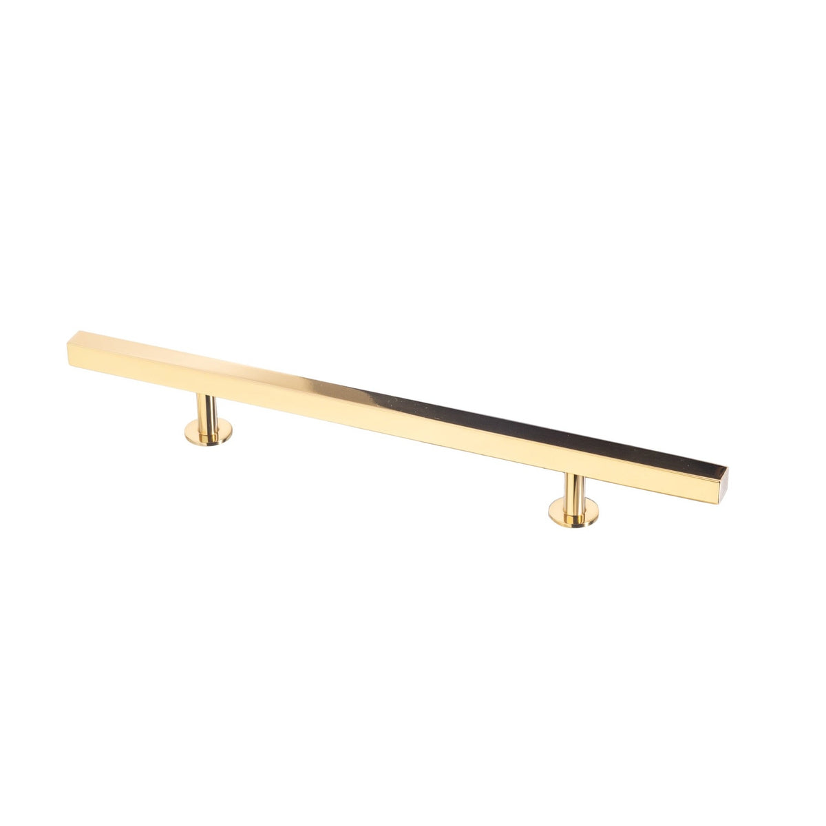Lew's Square Bar Cabinet Knobs and Pulls in Polished Brass.