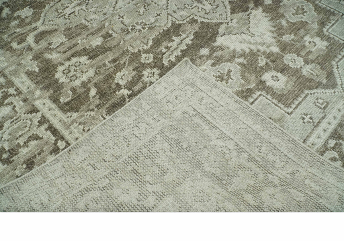 Traditional Turkish Design Beige And Brown Hand Knotted Custom Made wool rug.