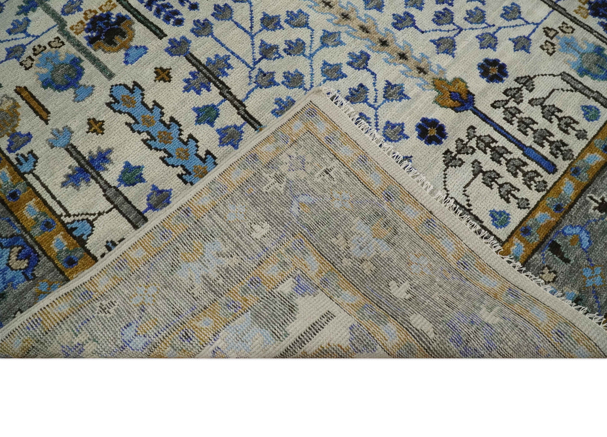 Custom Made Tree of life Hand Knotted Antique Ivory, Blue and Gray Wool area Rug.