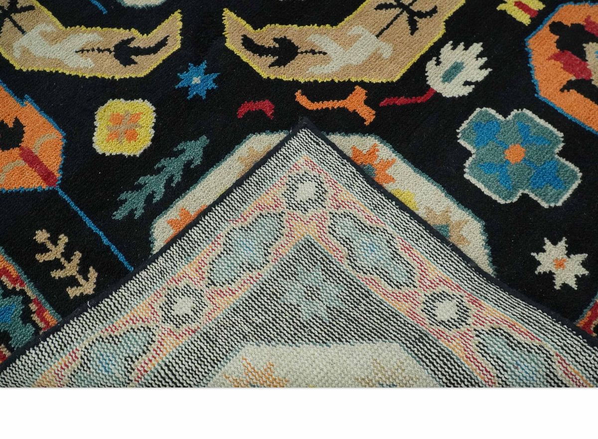 Custom Made Colorful Black, Maroon and Beige Traditional Mamluk Design wool Rug.