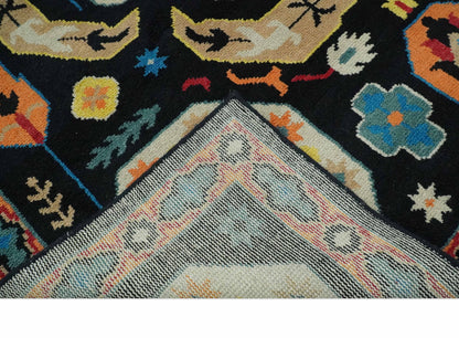 Custom Made Colorful Black, Maroon and Beige Traditional Mamluk Design wool Rug.