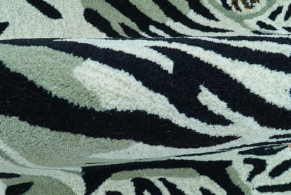Hand Tufted Black And White Animal Tiger 2x6  Wool Area Rug.
