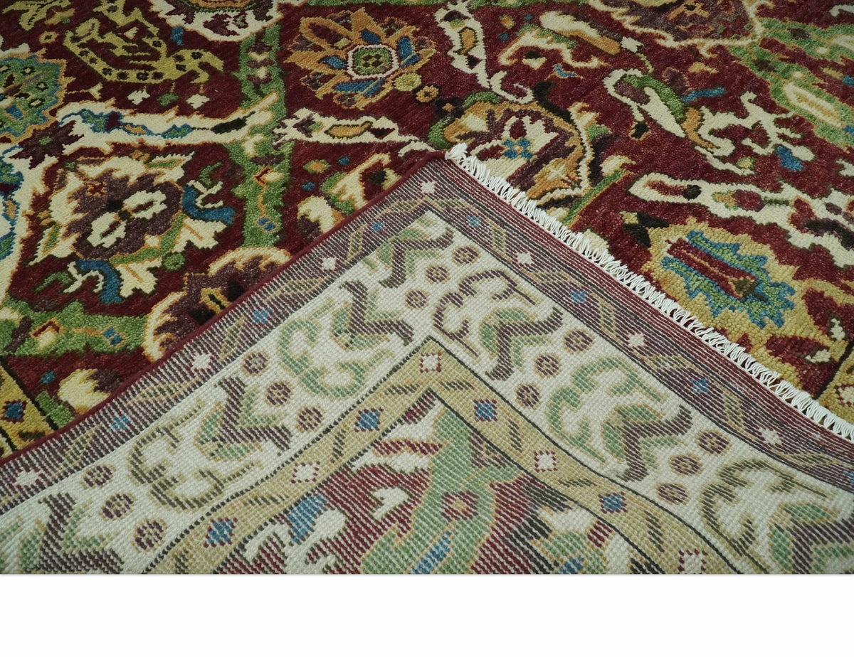 Traditional Large Design Maroon and Green Hand Knotted Custom Made wool area rug.
