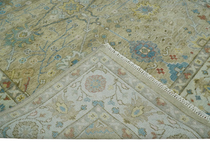 Hand Knotted Beige, Ivory and Gray Traditional Oushak Custom Made Wool Rug.