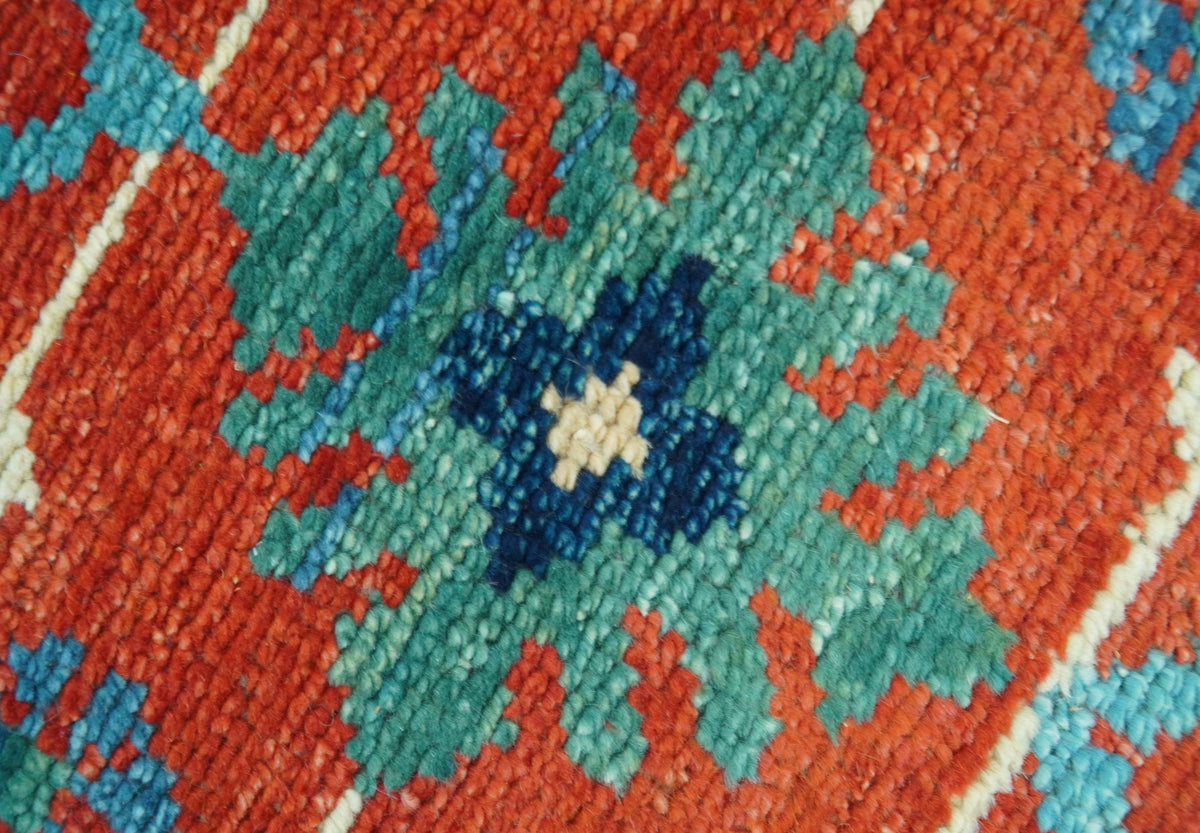 Custom Made Red And Blue Traditional Floral Motifs Hand Knotted Wool Rug.
