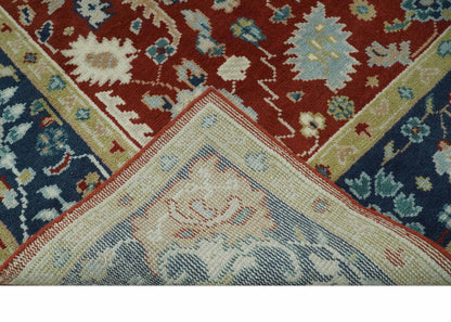 Floral Brown, Blue and Beige Hand Knotted Oriental Oushak Multi Size wool Area Rug.