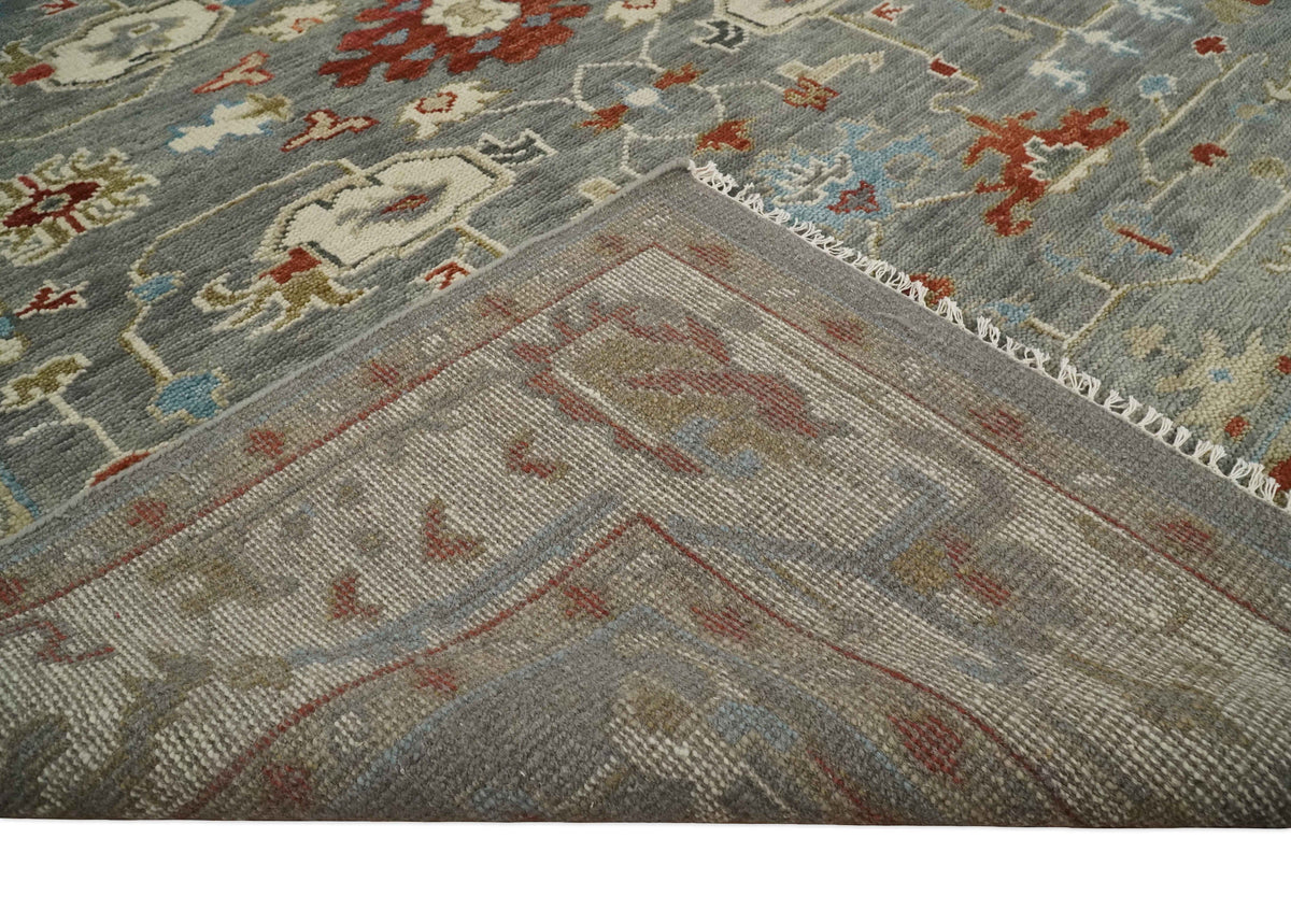 Hand Knotted Gray, Red and Beige Traditional Vintage Style Custom Made Wool Area Rug.